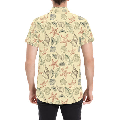 Seashell Print Design LKS305 Men Short Sleeve Button Up Shirt