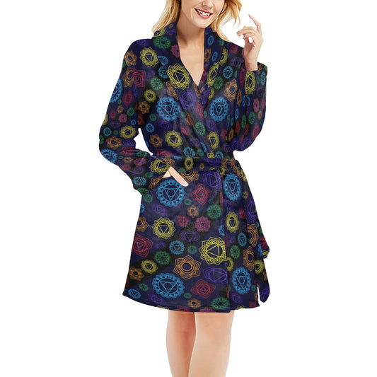 Chakra Colorful Print Pattern Women's Fleece Robe