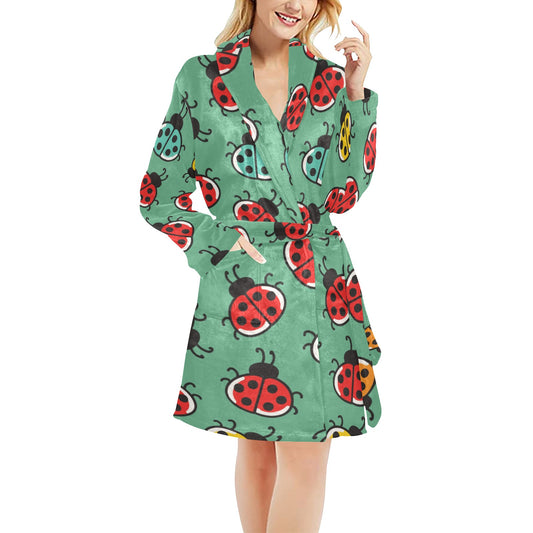 Ladybug Pattern Print Design 02 Women's Fleece Robe