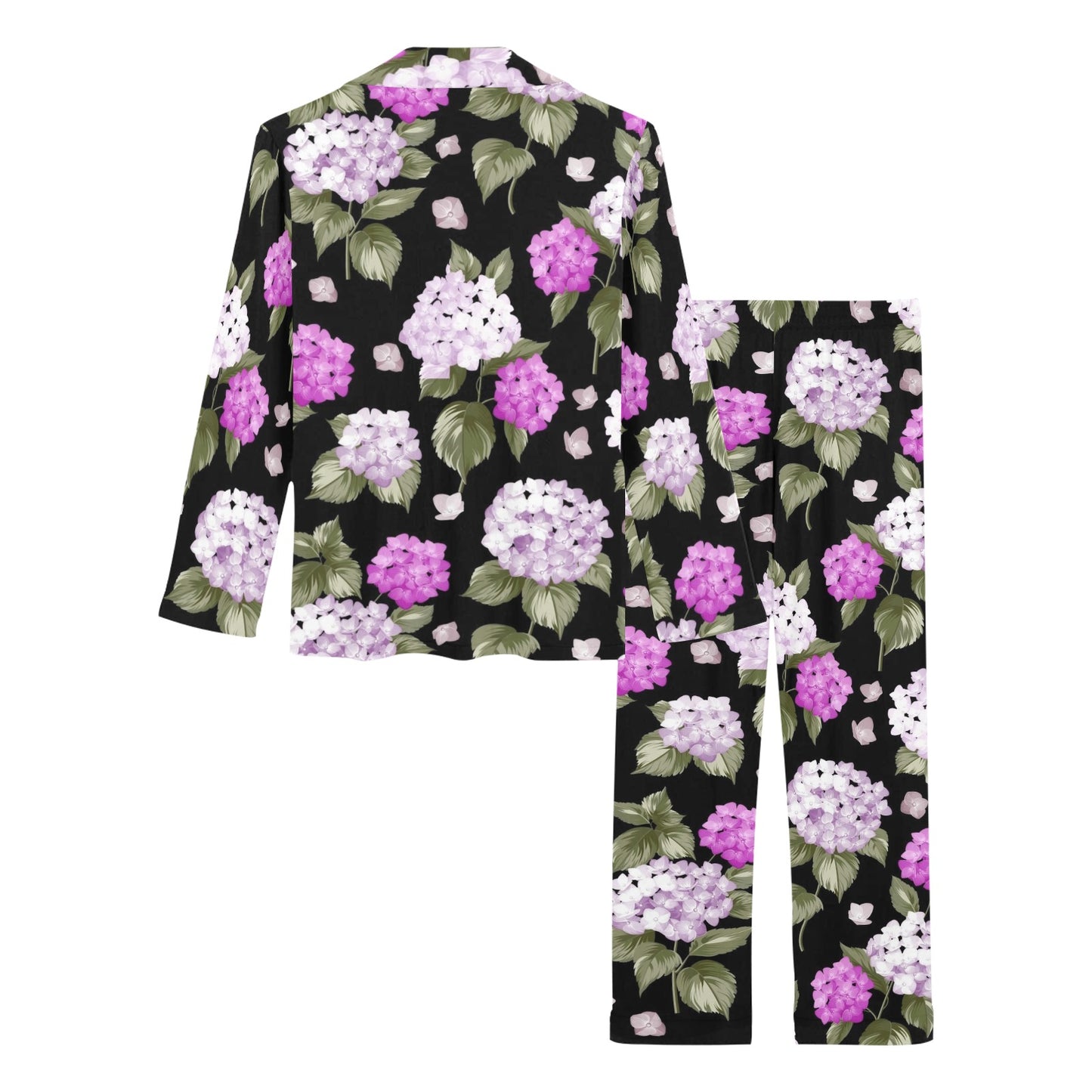 Hydrangea Pattern Print Design HD011 Women's Long Pajama Set