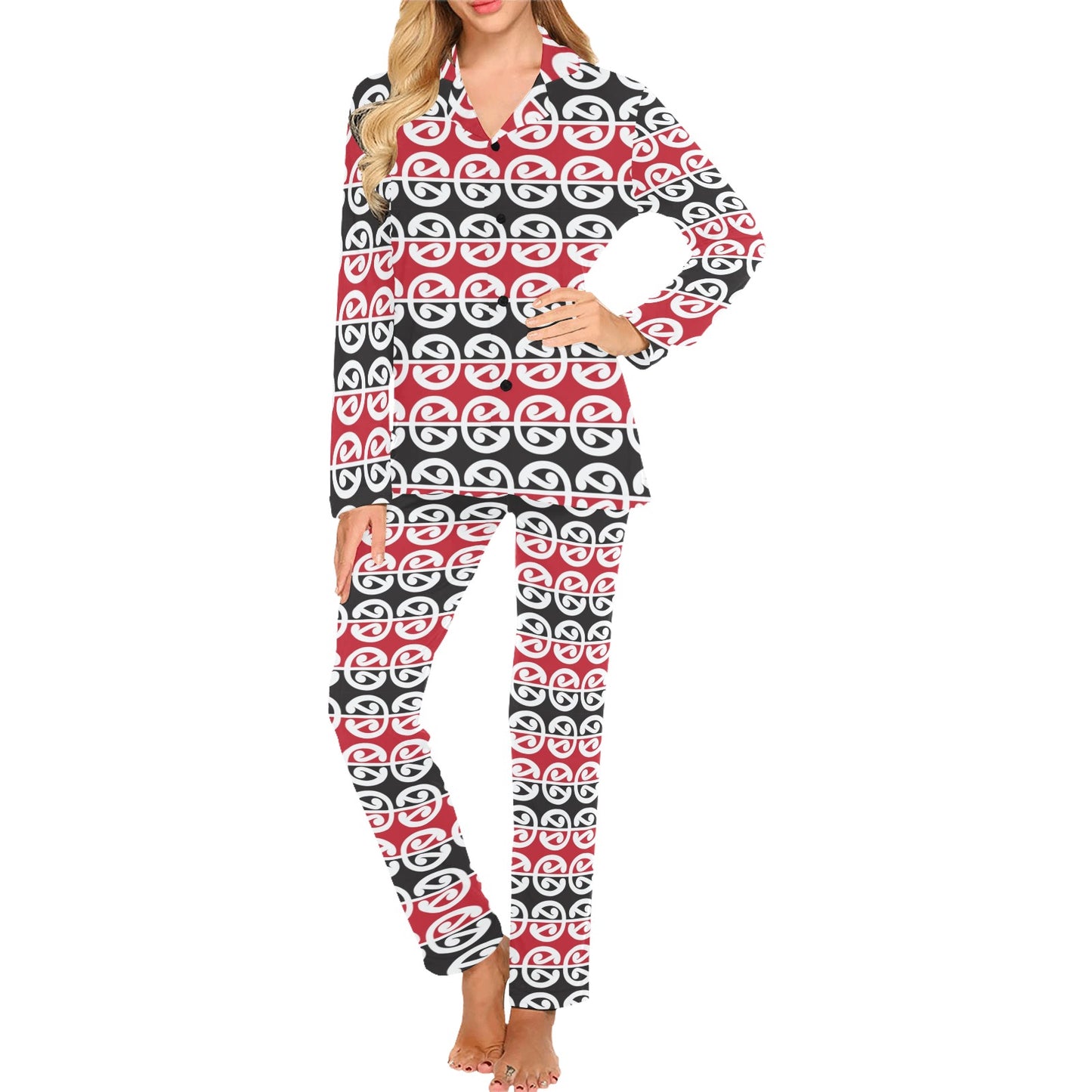 Maori Classic Themed Design Print Women's Long Pajama Set