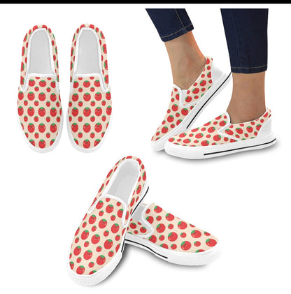 Tomato Print Design LKS308 White Slip Ons Canvas Women's Shoes
