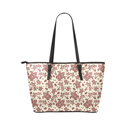 Polynesian Tattoo Turtle Themed Leather Tote Bag