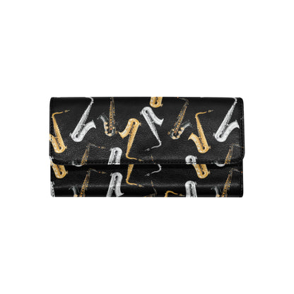 Saxophone Pattern Print Design 01 Women's Trifold Wallet