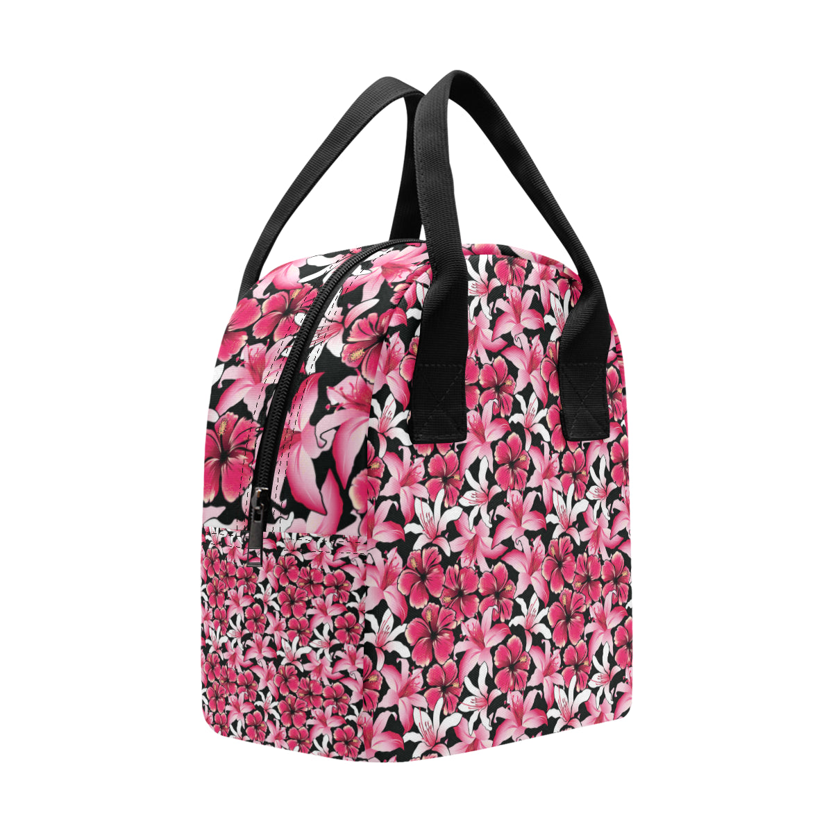 Flower Hawaiian Pink Red  Hibiscus Print Insulated Lunch Bag