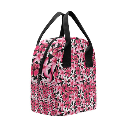 Flower Hawaiian Pink Red  Hibiscus Print Insulated Lunch Bag