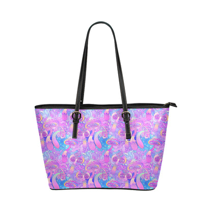 Psychedelic Trippy Mushroom Print Leather Tote Bag