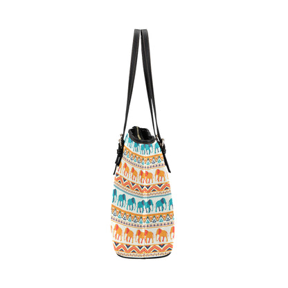Elephant Aztec Ethnic Print Pattern Leather Tote Bag