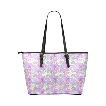 Unicorn Rainbow Star Heart Print Leather Tote Bag