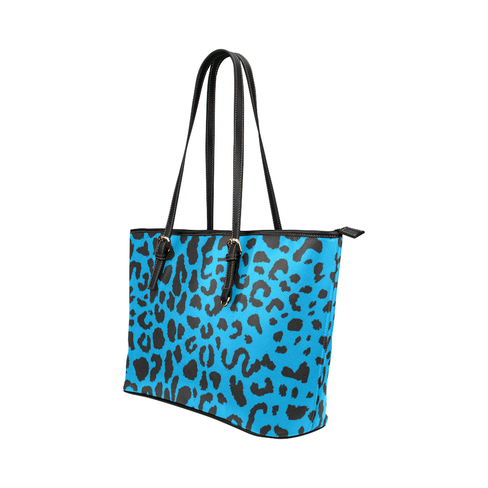 Cheetah Blue Print Pattern Leather Tote Bag