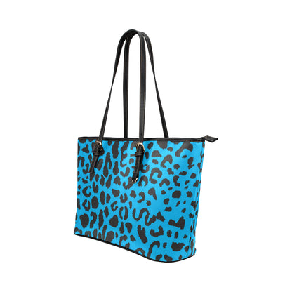 Cheetah Blue Print Pattern Leather Tote Bag