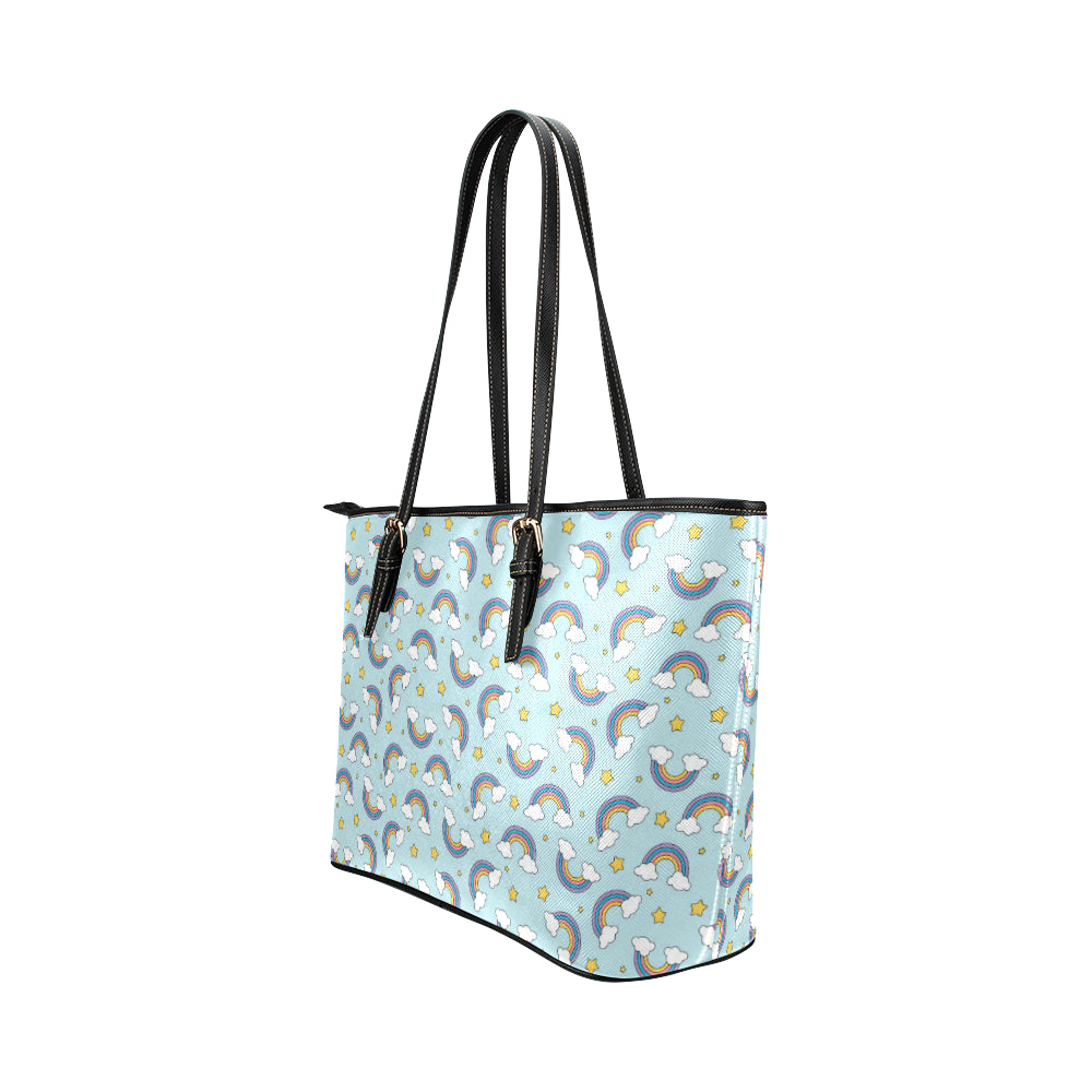 Rainbow Cloud Print Pattern Leather Tote Bag