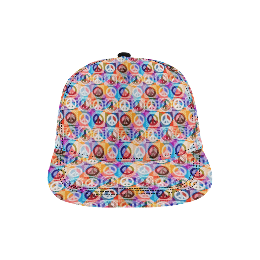 Peace Sign Patchwork Design Print Snapback Cap