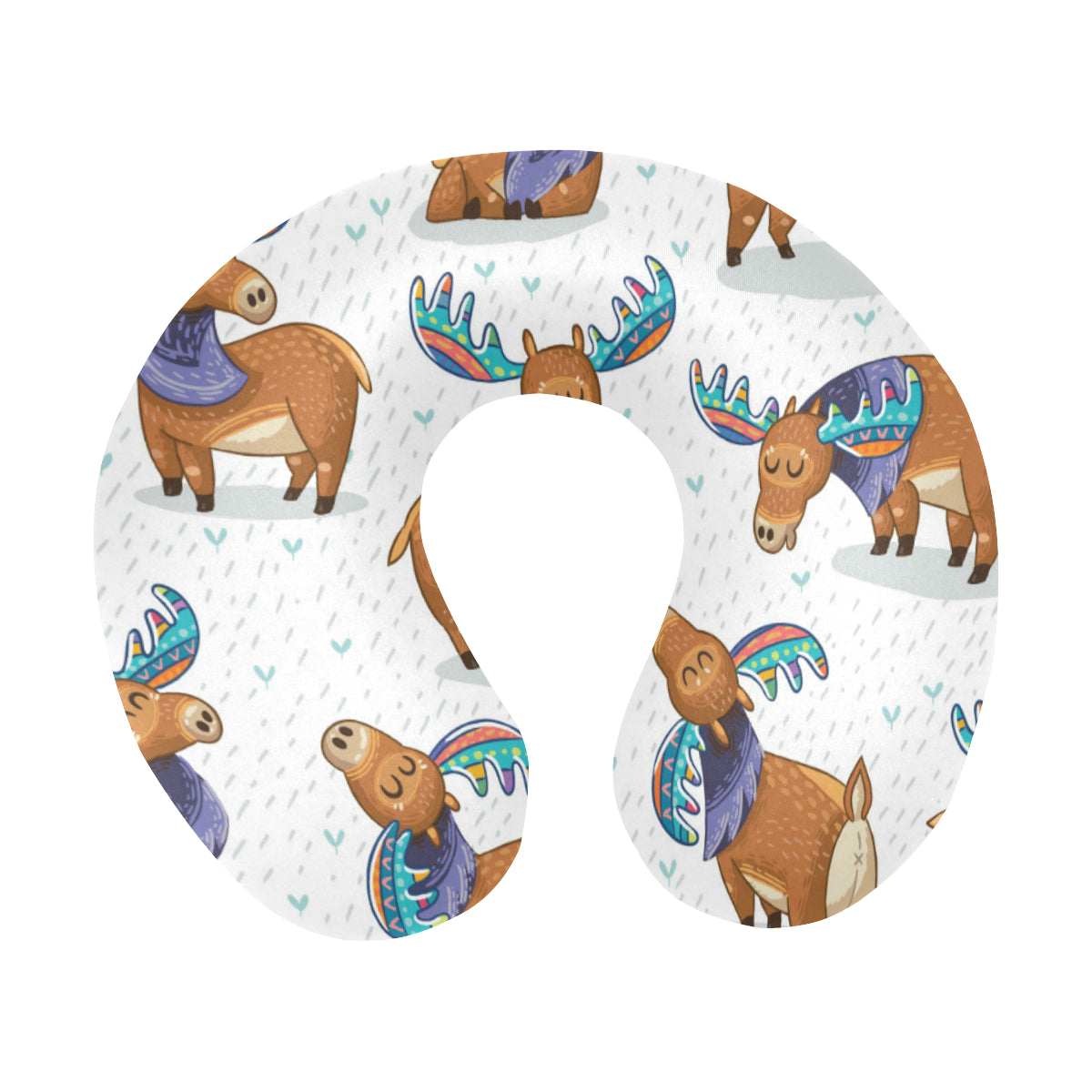 Moose Cute Pattern Print Design 01 U-Shaped Travel Neck Pillow