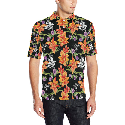 Tropical Flower Pattern Print Design TF02 Men Polo Shirt
