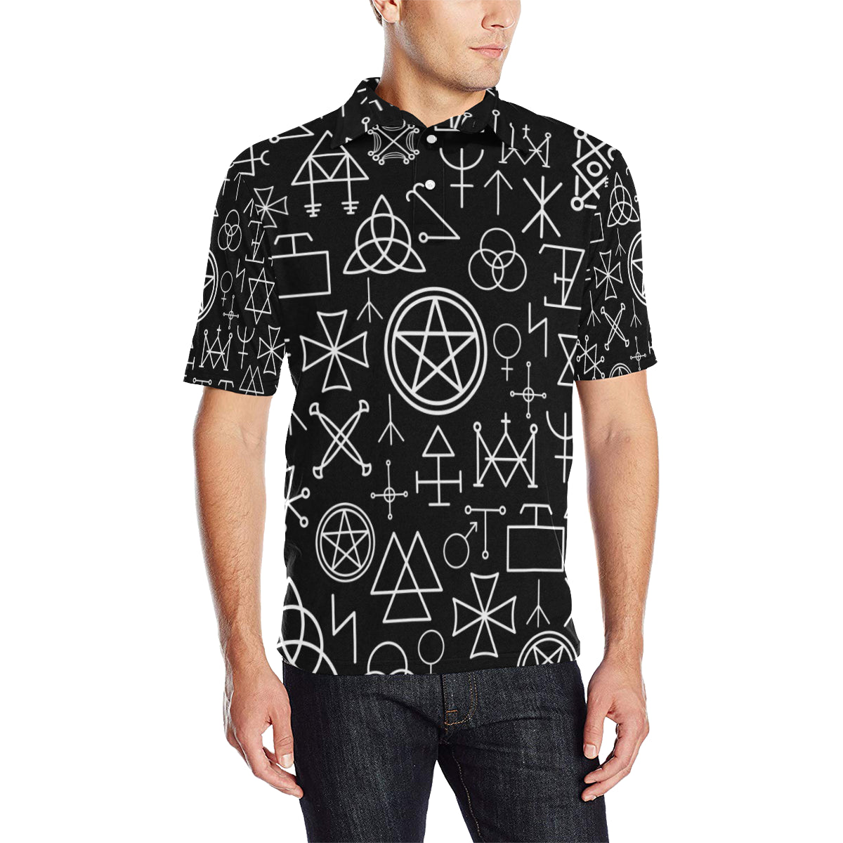 Pentagram Pattern Print Design A02 Men Polo Shirt