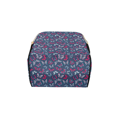 Butterfly Red Deep Blue Print Pattern Diaper Bag Backpack