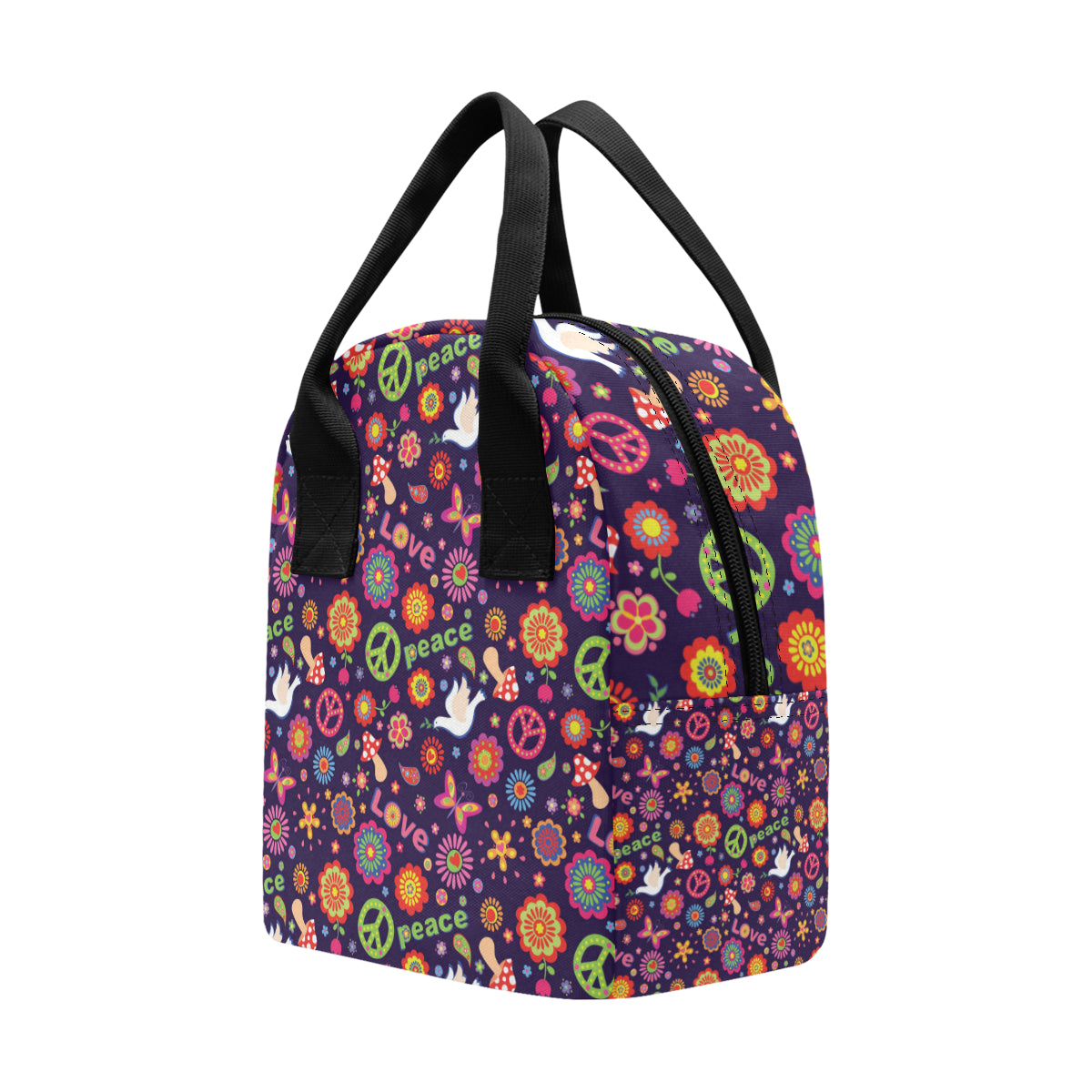 Flower Power Peace Design Print Insulated Lunch Bag