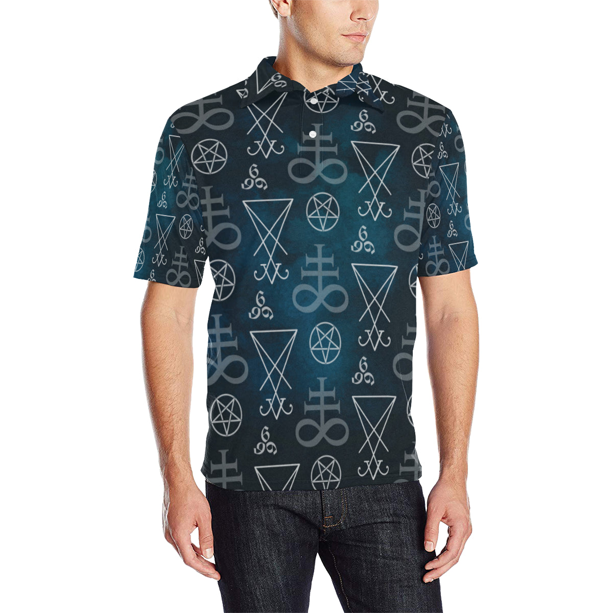 Pentagram Pattern Print Design A03 Men Polo Shirt