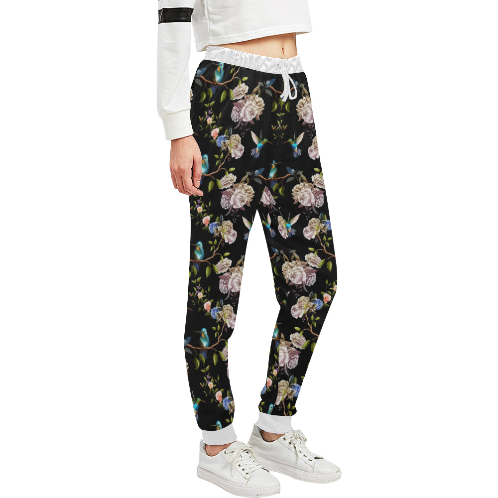 Hummingbird Flower Themed Print Unisex Sweatpants