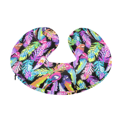 Neon Feather Pattern Print Design A02 U-Shaped Travel Neck Pillow