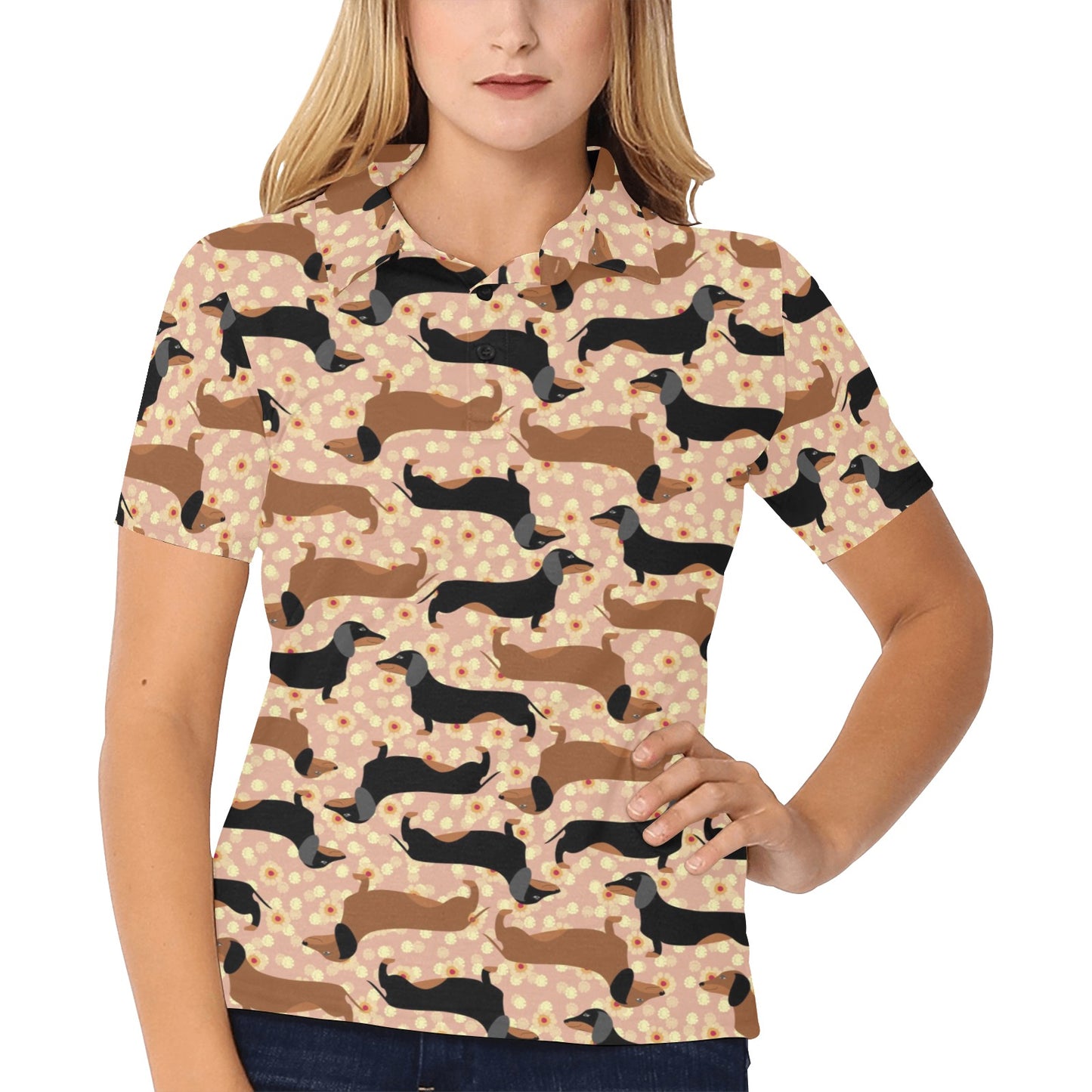 Dachshund Pattern Print Design 011 Women's Polo Shirt