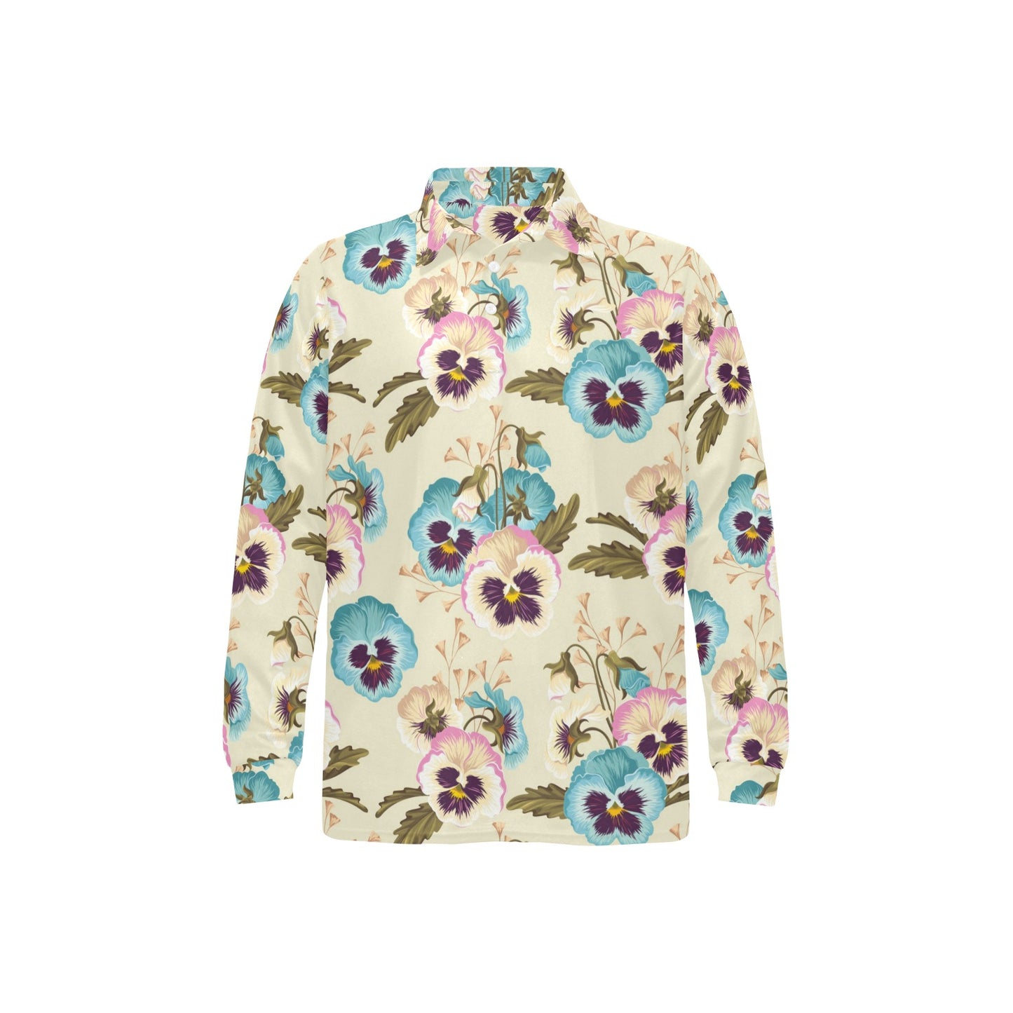 Pansy Pattern Print Design A02 Long Sleeve Polo Shirt For Men's
