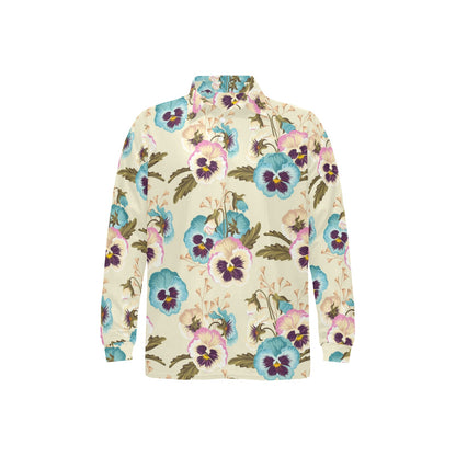 Pansy Pattern Print Design A02 Long Sleeve Polo Shirt For Men's