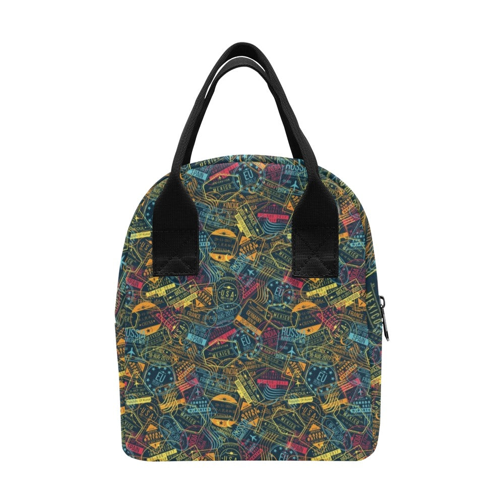 Travel Stamp Colorful Print Design LKS304 Insulated Lunch Bag