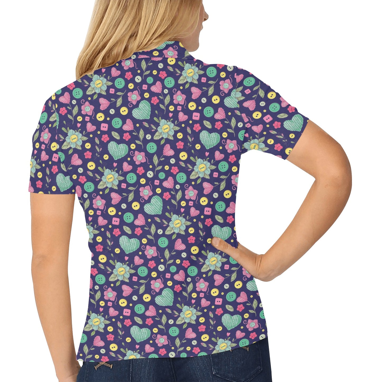 Crochet Pattern Print Design 02 Women's Polo Shirt