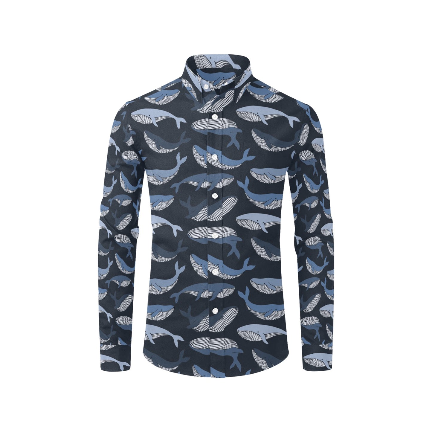Whale Print Design LKS301 Men's Long Sleeve Dress Shirt
