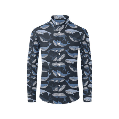 Whale Print Design LKS301 Men's Long Sleeve Dress Shirt
