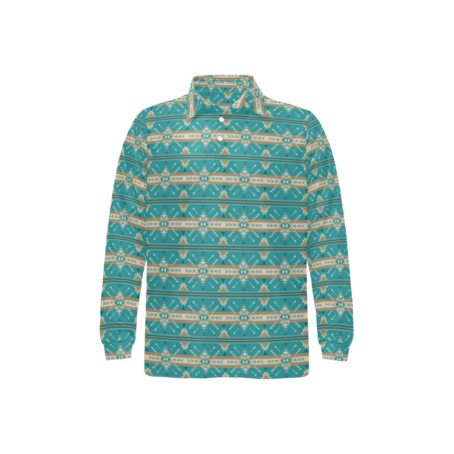 Southwest Native Design Themed Print Long Sleeve Polo Shirt For Men's