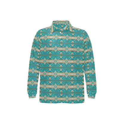 Southwest Native Design Themed Print Long Sleeve Polo Shirt For Men's