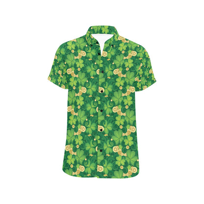Shamrock Print Design LKS301 Men Short Sleeve Button Up Shirt