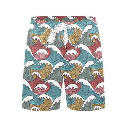 Tribal Wave Pattern Print Men's Swim Trunks Beach Shorts