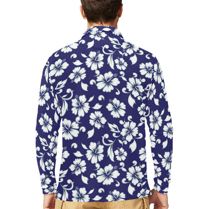 Hibiscus Pattern Print Design HB010 Long Sleeve Polo Shirt For Men's