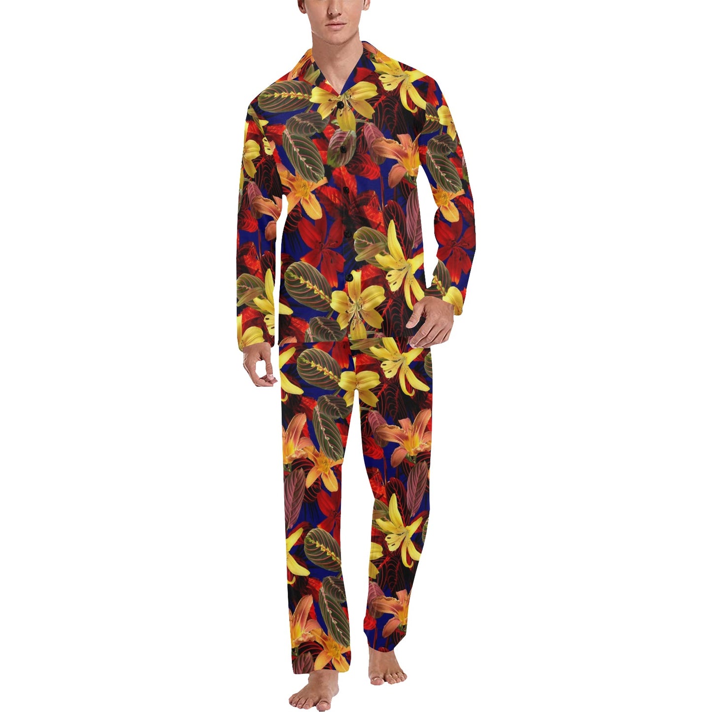 Lily Pattern Print Design LY014 Men's Long Pajama Set