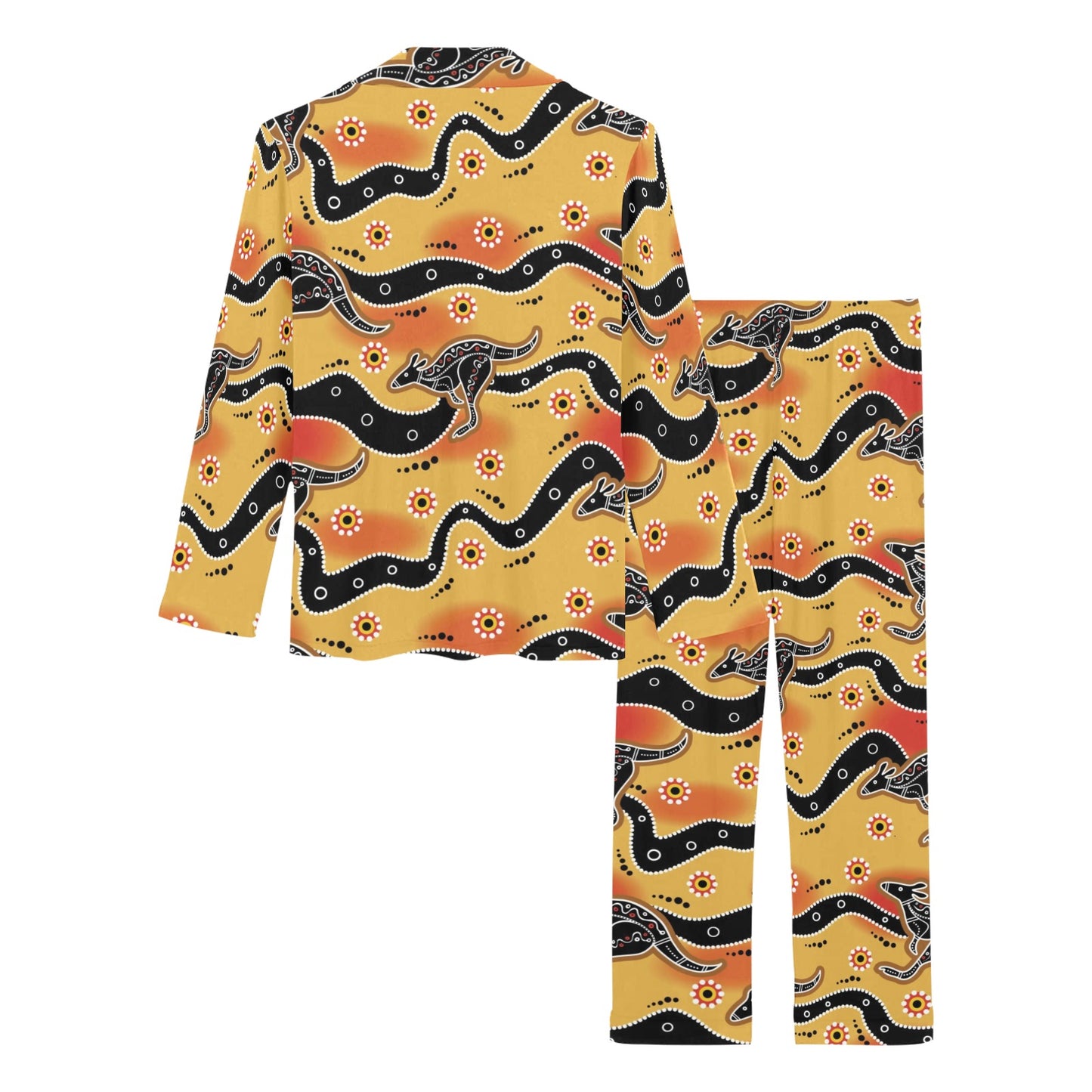 Kangaroos Aboriginal Pattern Print Design 06 Women's Long Pajama Set