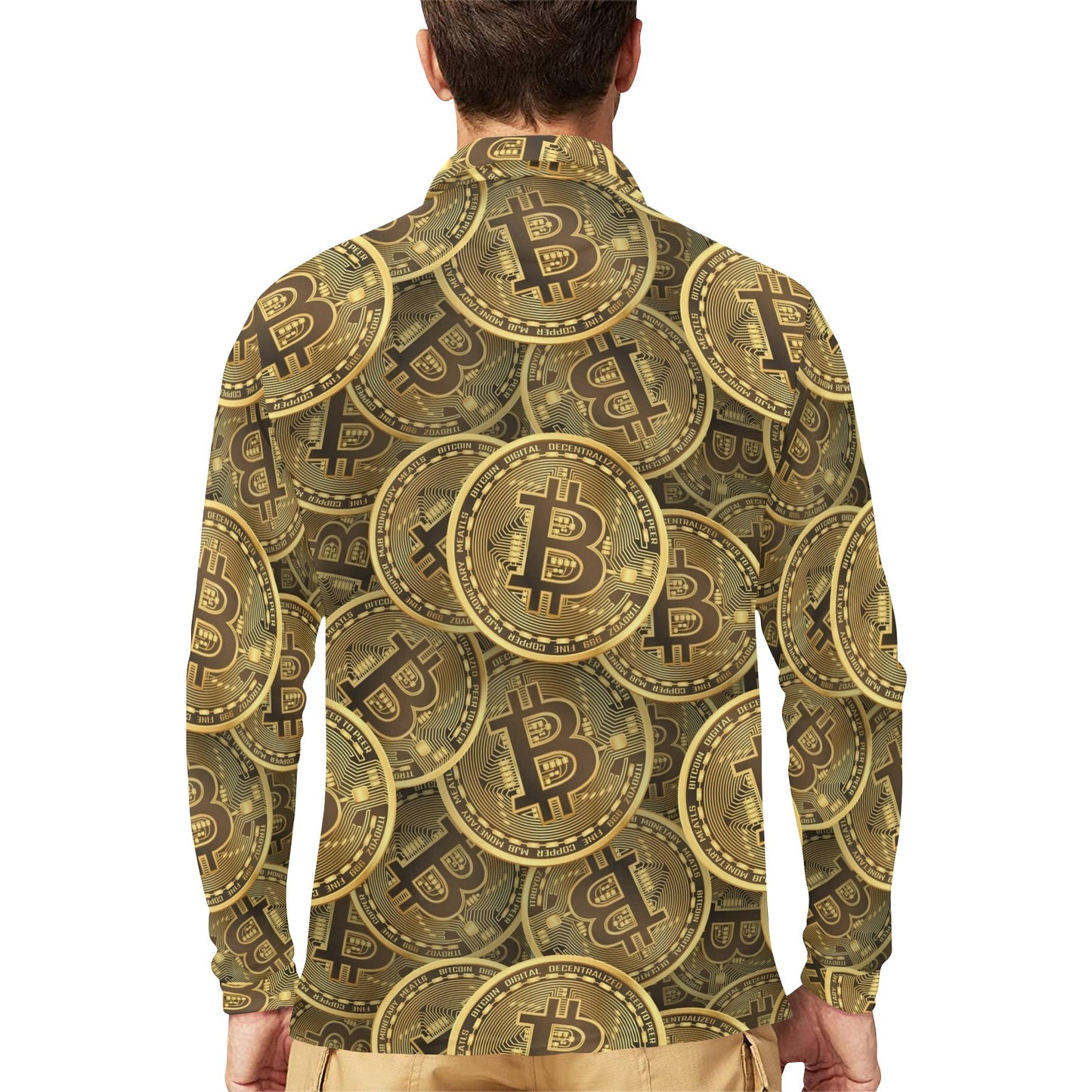 Bitcoin Pattern Print Design DO01 Long Sleeve Polo Shirt For Men's
