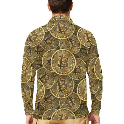 Bitcoin Pattern Print Design DO01 Long Sleeve Polo Shirt For Men's