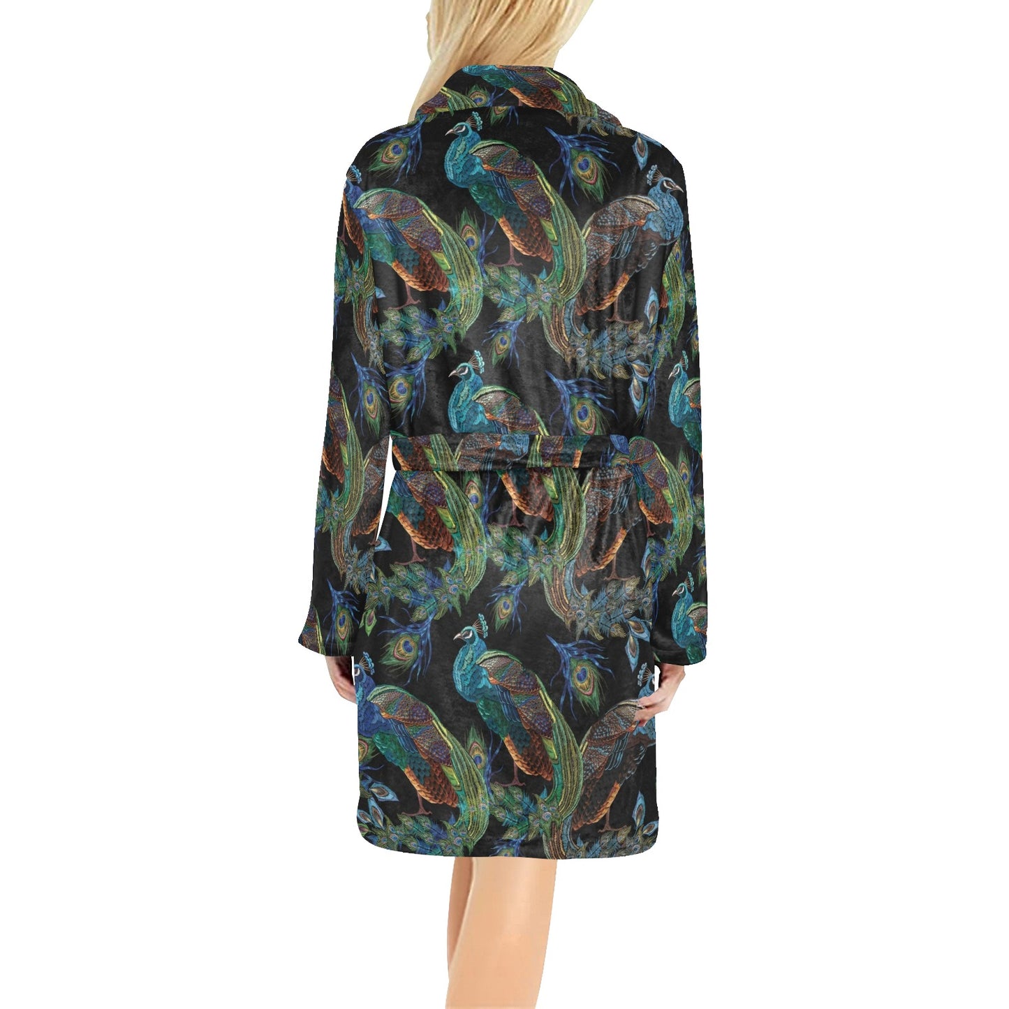 Peacock Pattern Print Design A04 Women's Fleece Robe