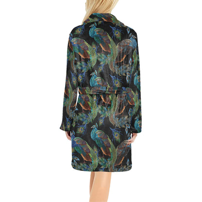 Peacock Pattern Print Design A04 Women's Fleece Robe
