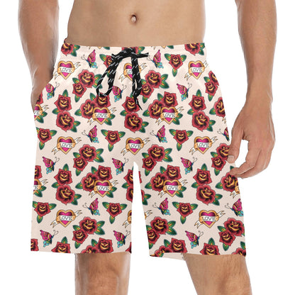 Tattoo Rose Print Design LKS302 Men's Swim Trunks Beach Shorts