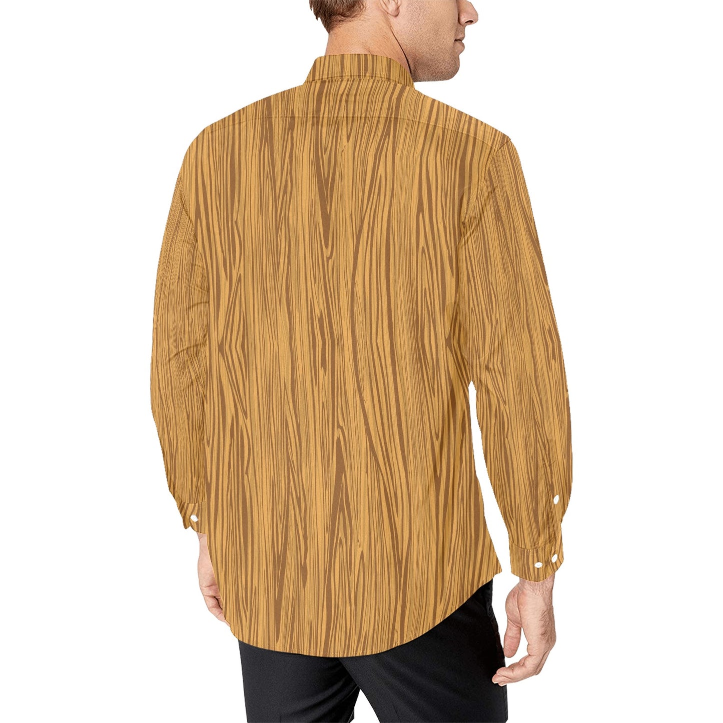 Wood Texture Print Design LKS301 Men's Long Sleeve Dress Shirt