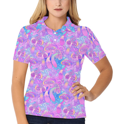 Psychedelic Trippy Mushroom Print Women's Polo Shirt