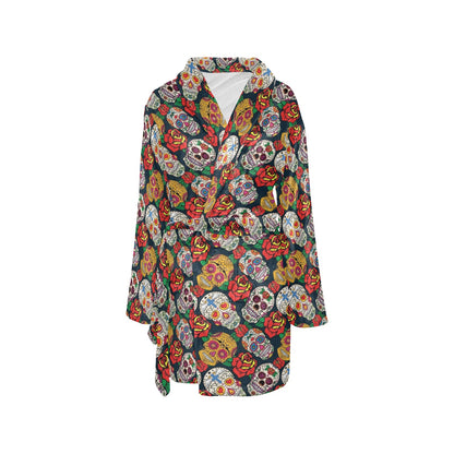 Sugar Skull Print Design LKS306 Women's Fleece Robe
