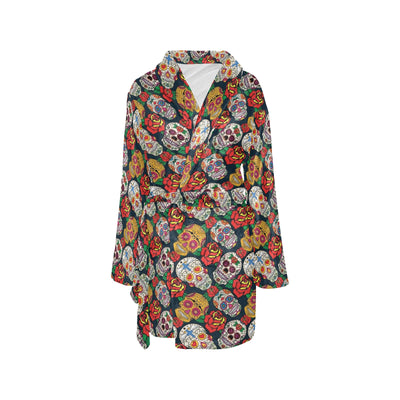 Sugar Skull Print Design LKS306 Women's Fleece Robe