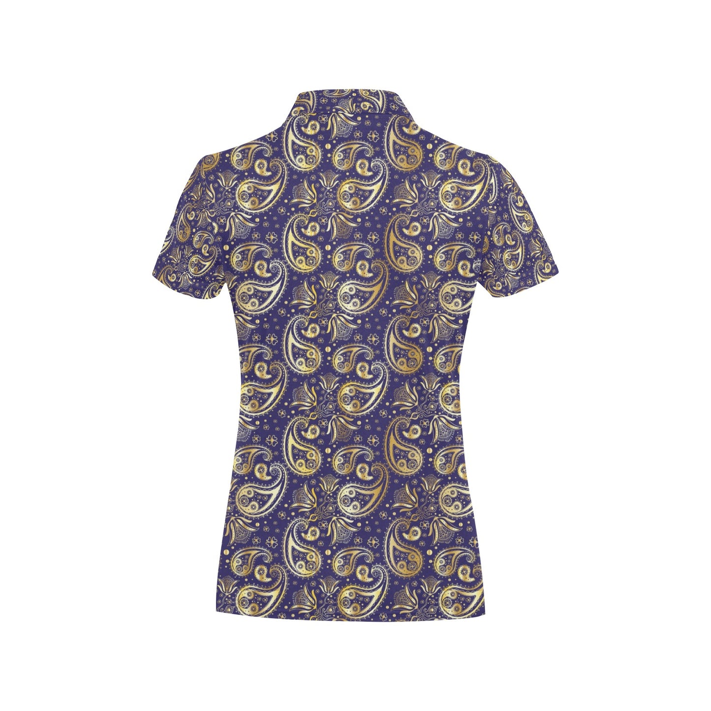 Paisley Blue Yellow Design Print Women's Polo Shirt