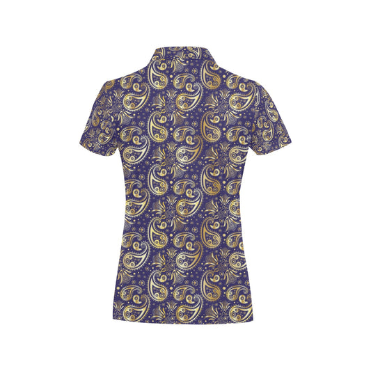 Paisley Blue Yellow Design Print Women's Polo Shirt